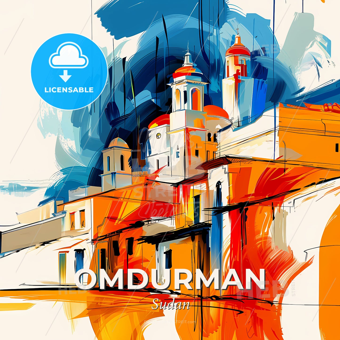 Vibrant Omdurman, Sudan - A Painting Of A Building - Square format print template