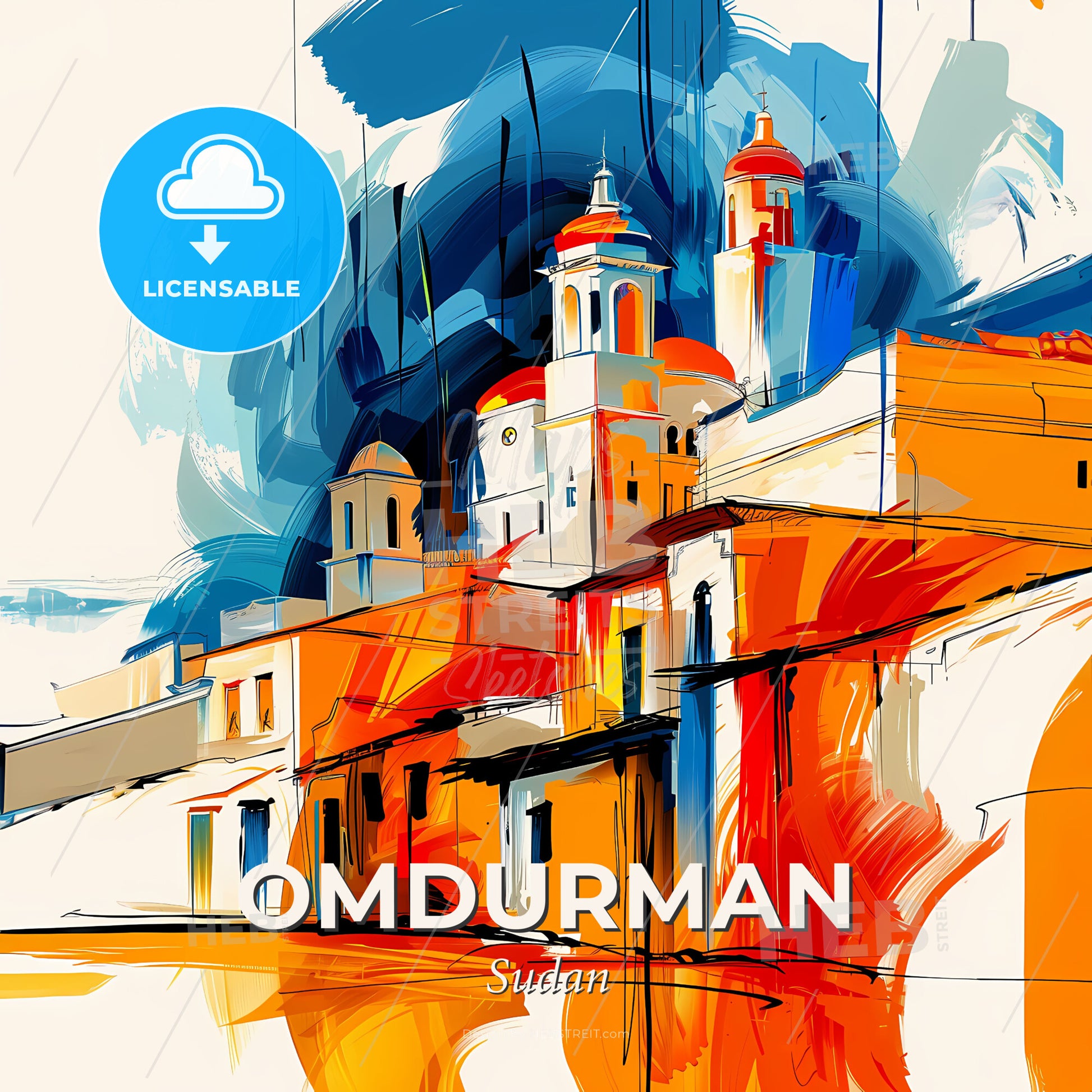 Vibrant Omdurman, Sudan - A Painting Of A Building - Square format print template