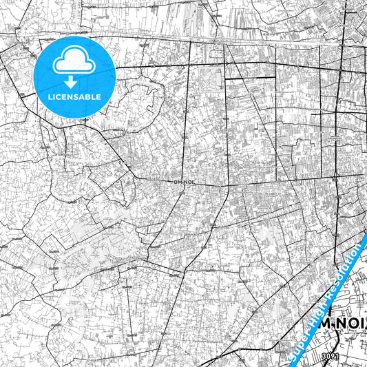 Om Noi, Thailand light map with streetnames, citynames and districts