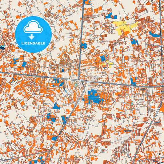 Colorful Om Noi Street Map with Labels and Buildings