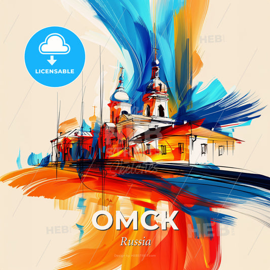 Vibrant Омск, Russia - A Painting Of A Building - Square format print template