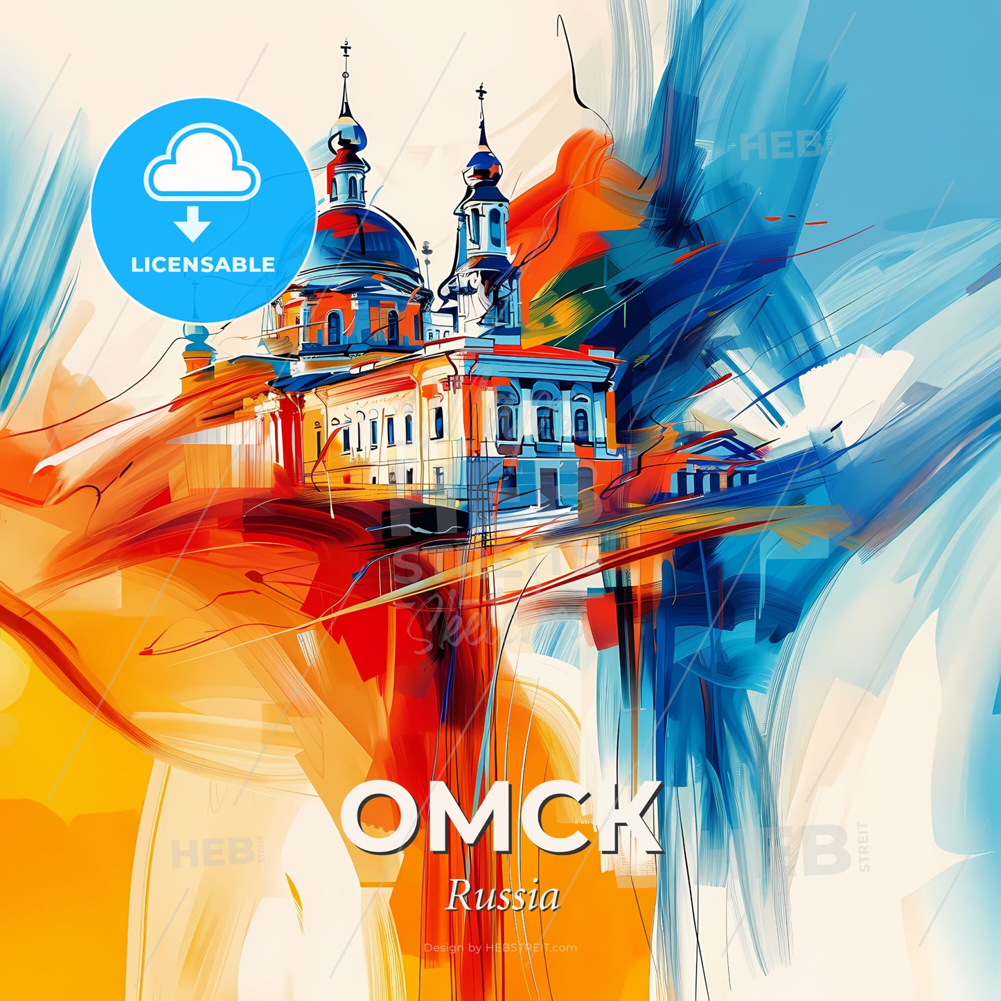 Vibrant Омск, Russia - A Painting Of A Building - Square format print template