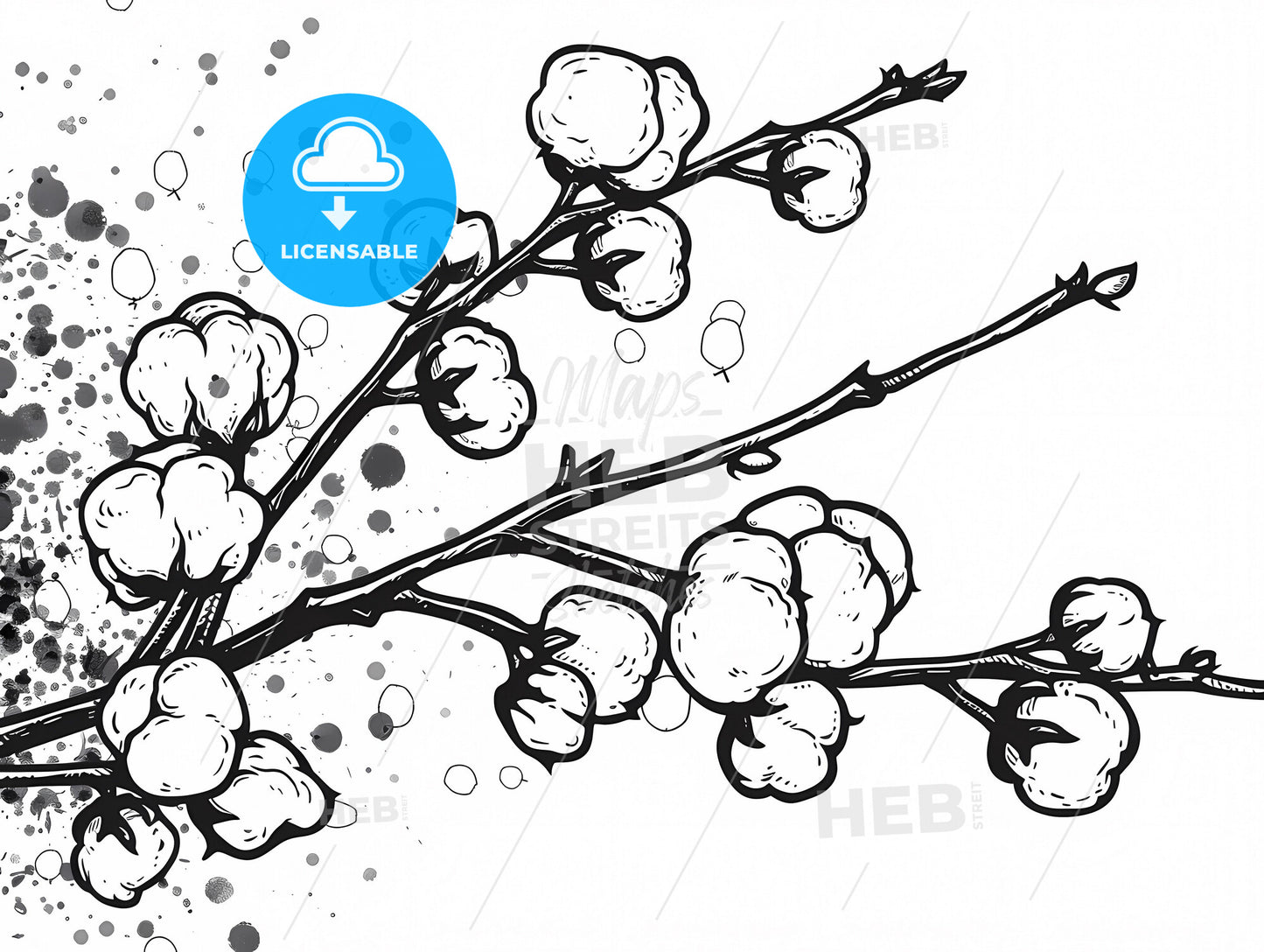 Black and white artistic depiction of cotton flower