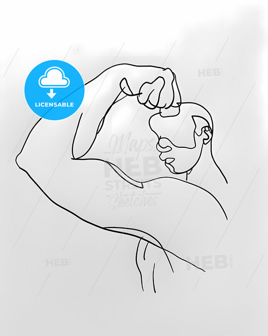 Line art bicep drawing -Vibrant one-line illustration of a man flexing his muscular arm, showcasing the beauty of art