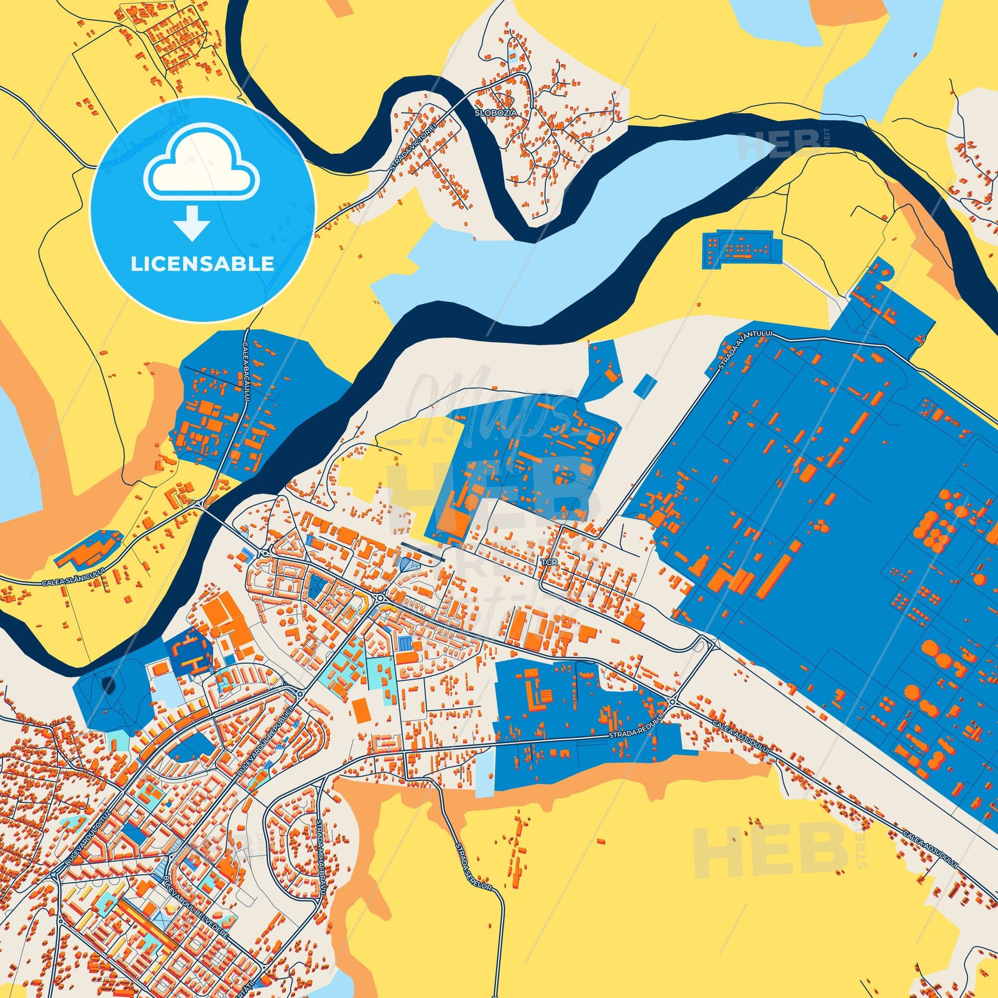 Colorful Onești Street Map with Labels and Buildings