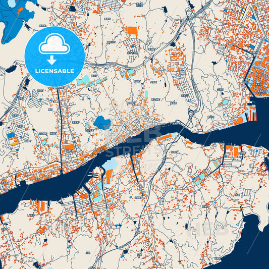 Colorful Onomichi Street Map with Labels and Buildings