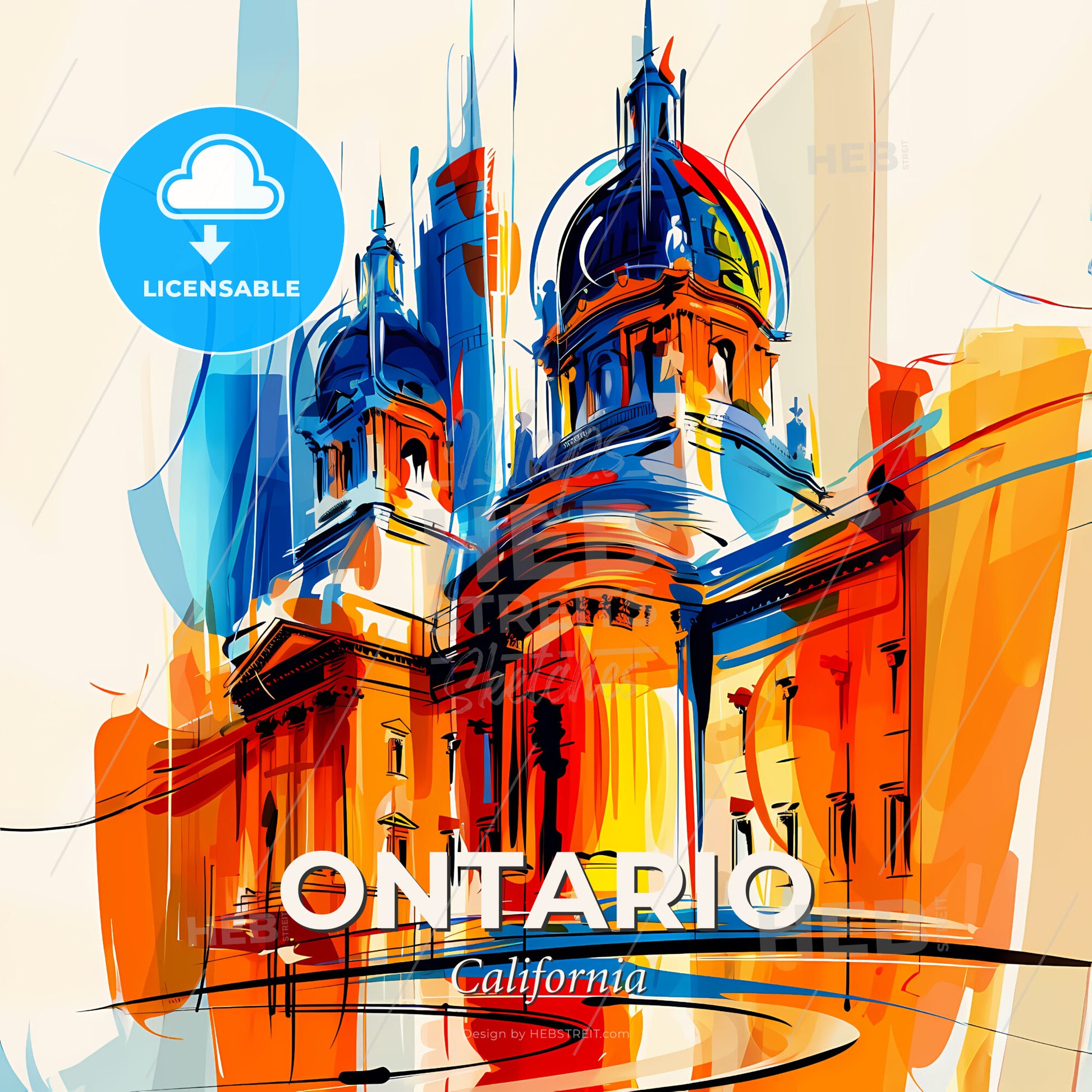 Vibrant Ontario, California - A Painting Of A Building - Square format print template