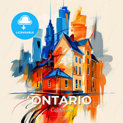Vibrant Ontario, California - A Painting Of A Building - Square format print template