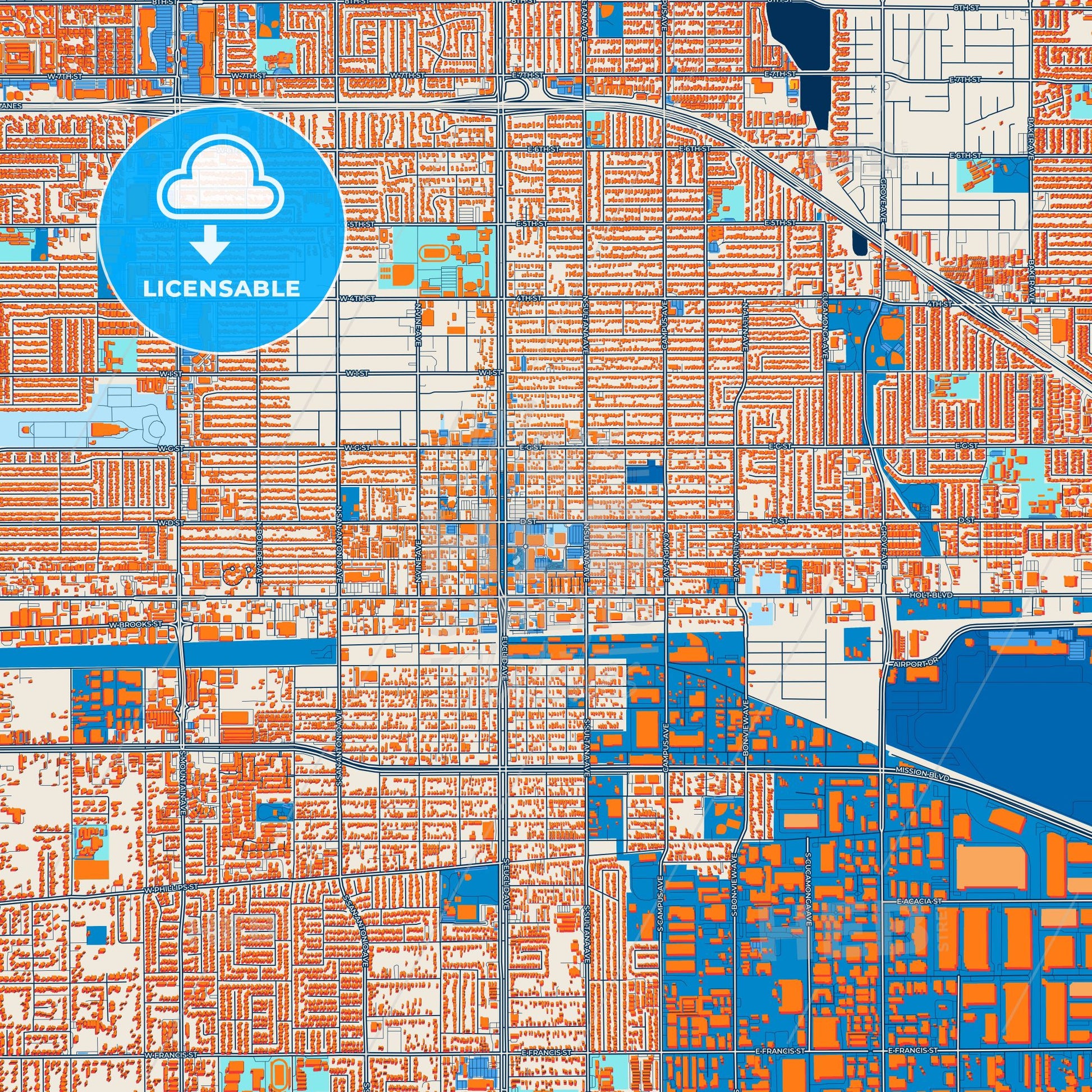 Colorful Ontario Street Map with Labels and Buildings