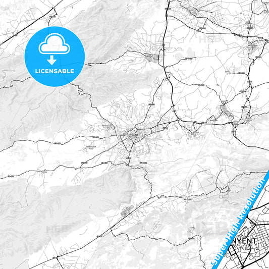 Ontinyent, Spain light map with streetnames, citynames and districts
