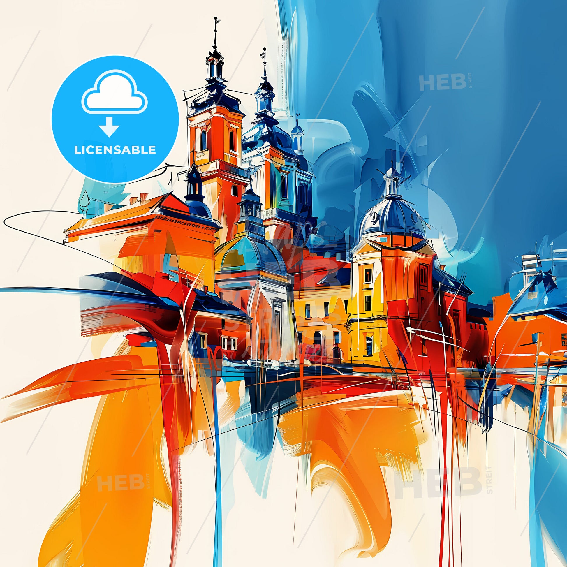 Vibrant Opole, Poland - A Painting Of A Building With Towers And Domes
