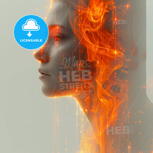 Optical Illusions: Seeing Beyond the Surface - A womans face with orange flames