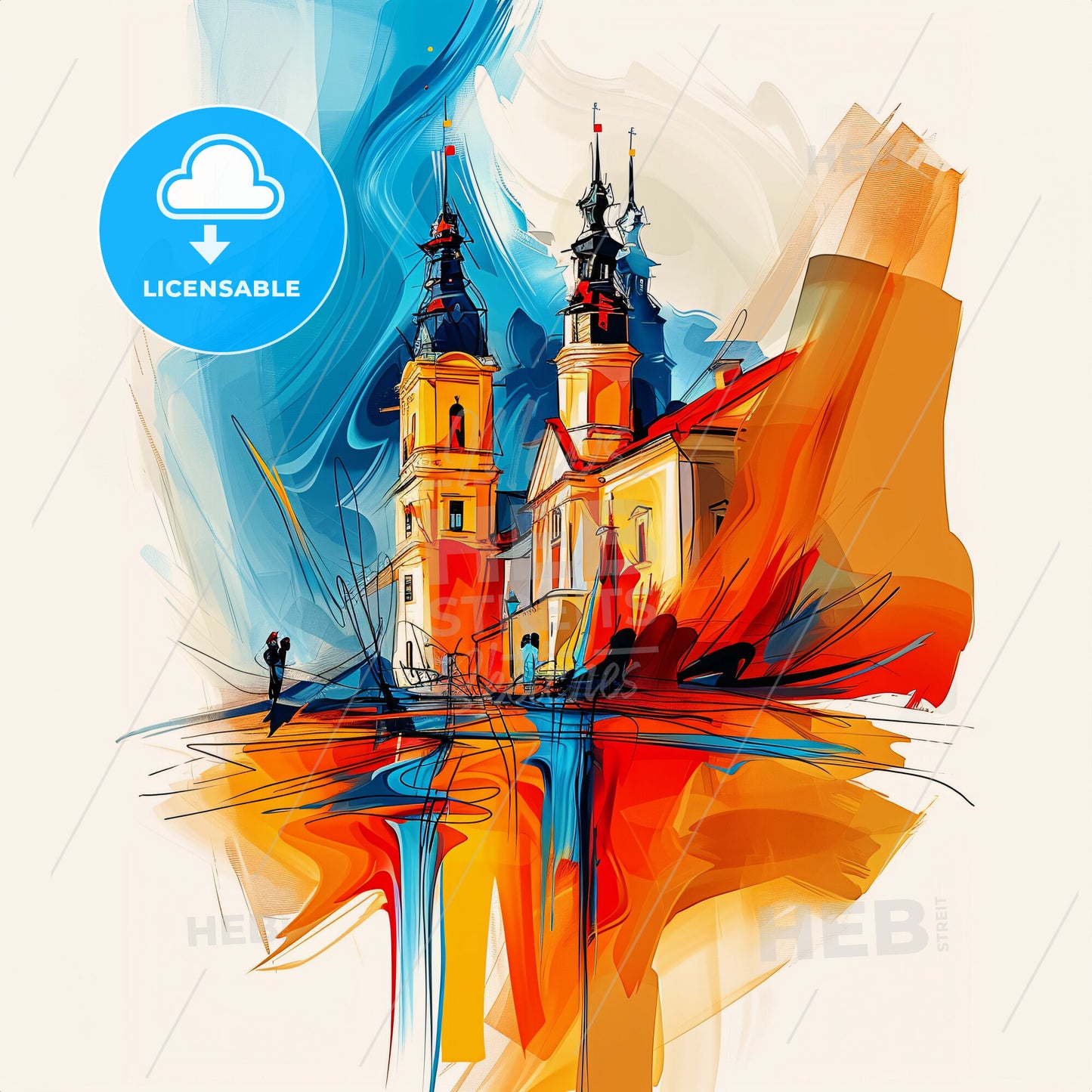 Vibrant Oradea, Romania - A Painting Of A Building With Towers