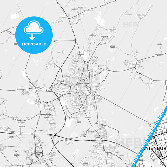 Oranienburg, Germany light map with streetnames, citynames and districts