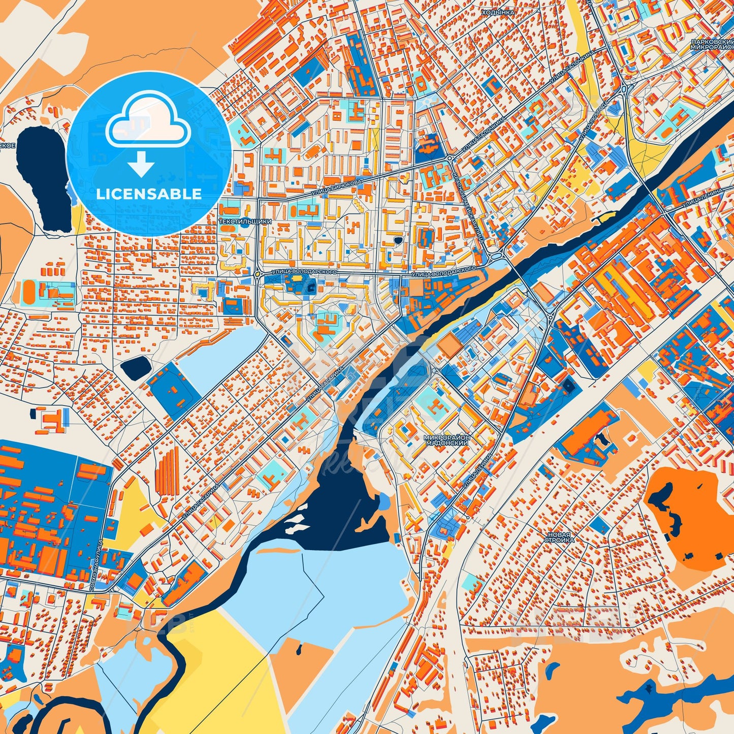 Colorful Orekhovo-Zuyevo Street Map with Labels and Buildings