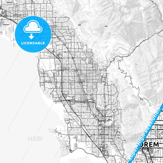 Orem, Utah light map with streetnames, citynames and districts