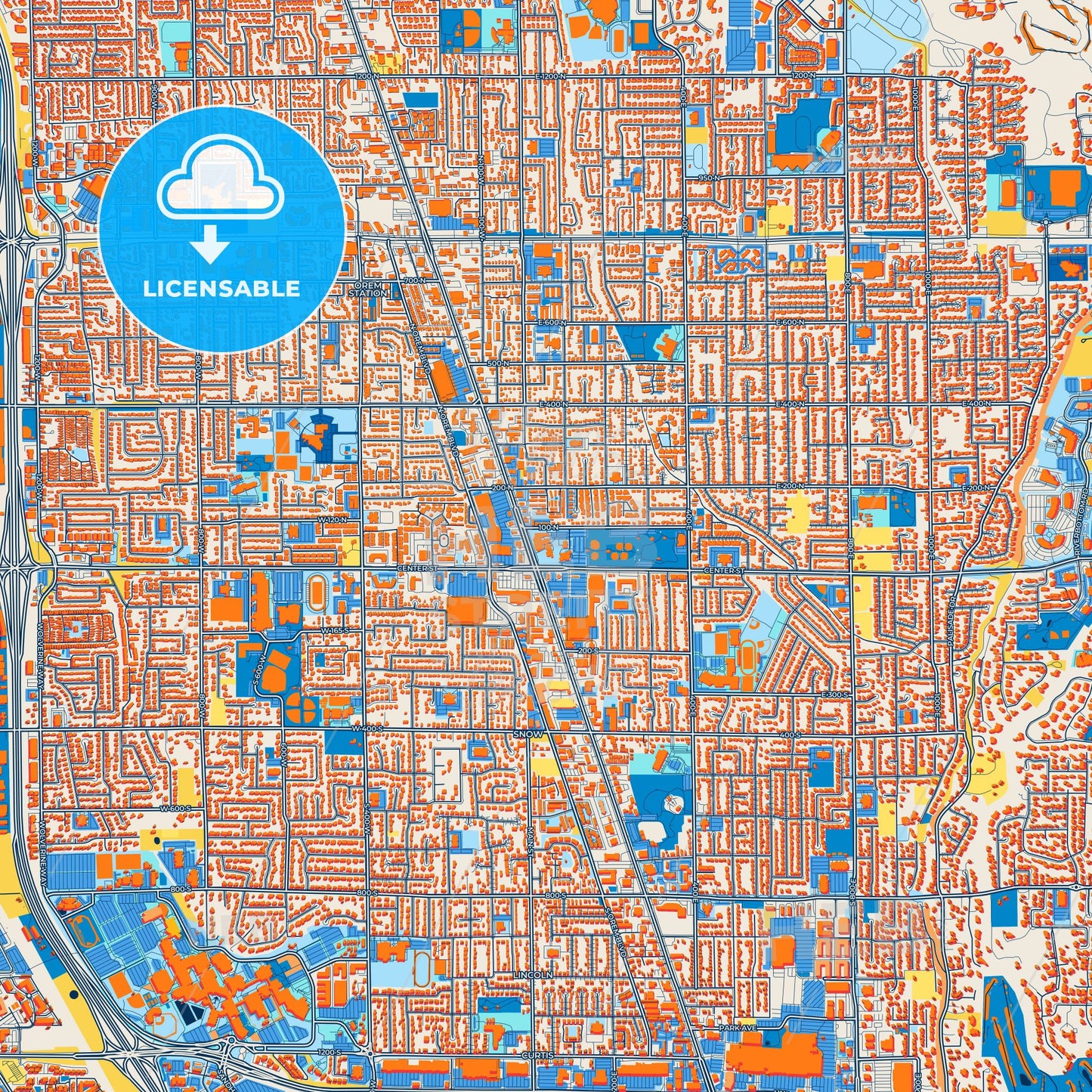 Colorful Orem Street Map with Labels and Buildings