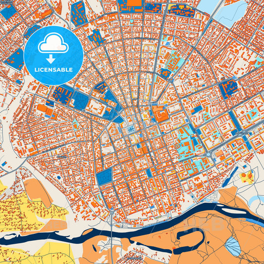 Colorful Orenburg Street Map with Labels and Buildings