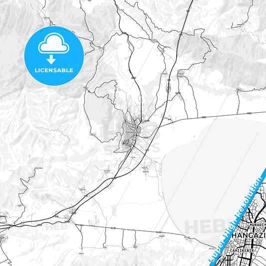 Orhangazi, Turkey light map with streetnames, citynames and districts