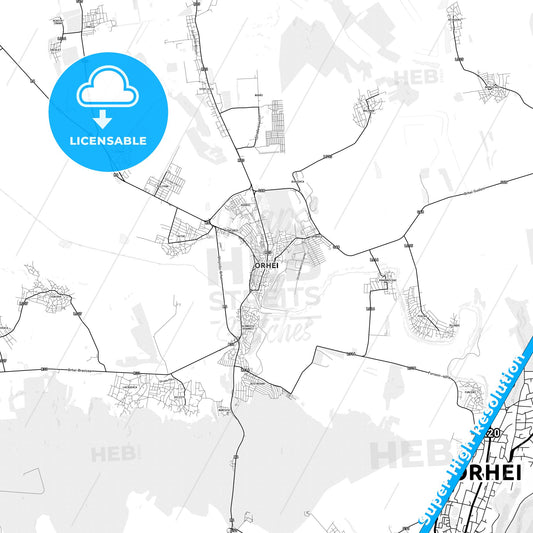 Orhei, Moldova light map with streetnames, citynames and districts