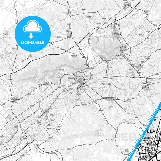 Orihuela, Spain light map with streetnames, citynames and districts
