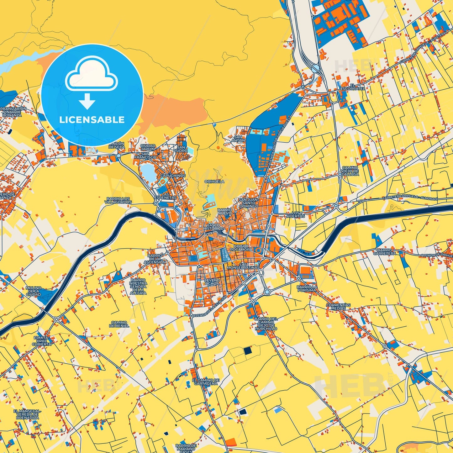 Colorful Orihuela Street Map with Labels and Buildings