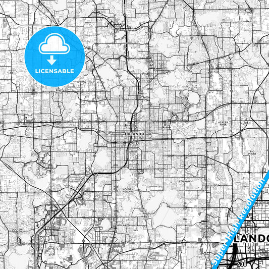 Orlando, Florida light map with streetnames, citynames and districts