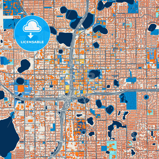 Colorful Orlando Street Map with Labels and Buildings