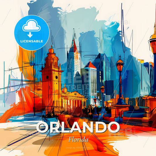 Vibrant Orlando, Florida - A Painting Of A City - Square format print template