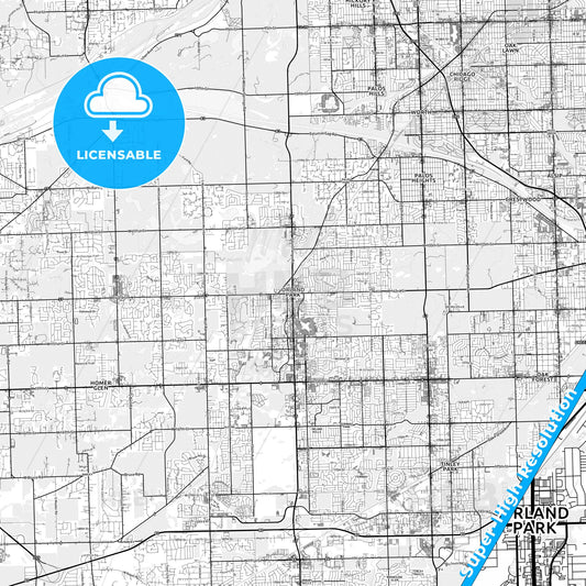 Orland Park, Illinois light map with streetnames, citynames and districts