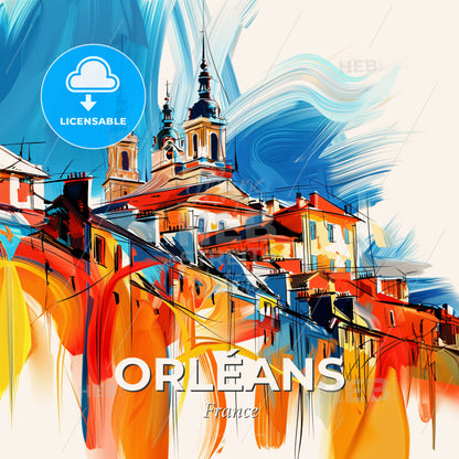 Vibrant Orléans, France - A Painting Of A Building With Towers And Spires - Square format print template
