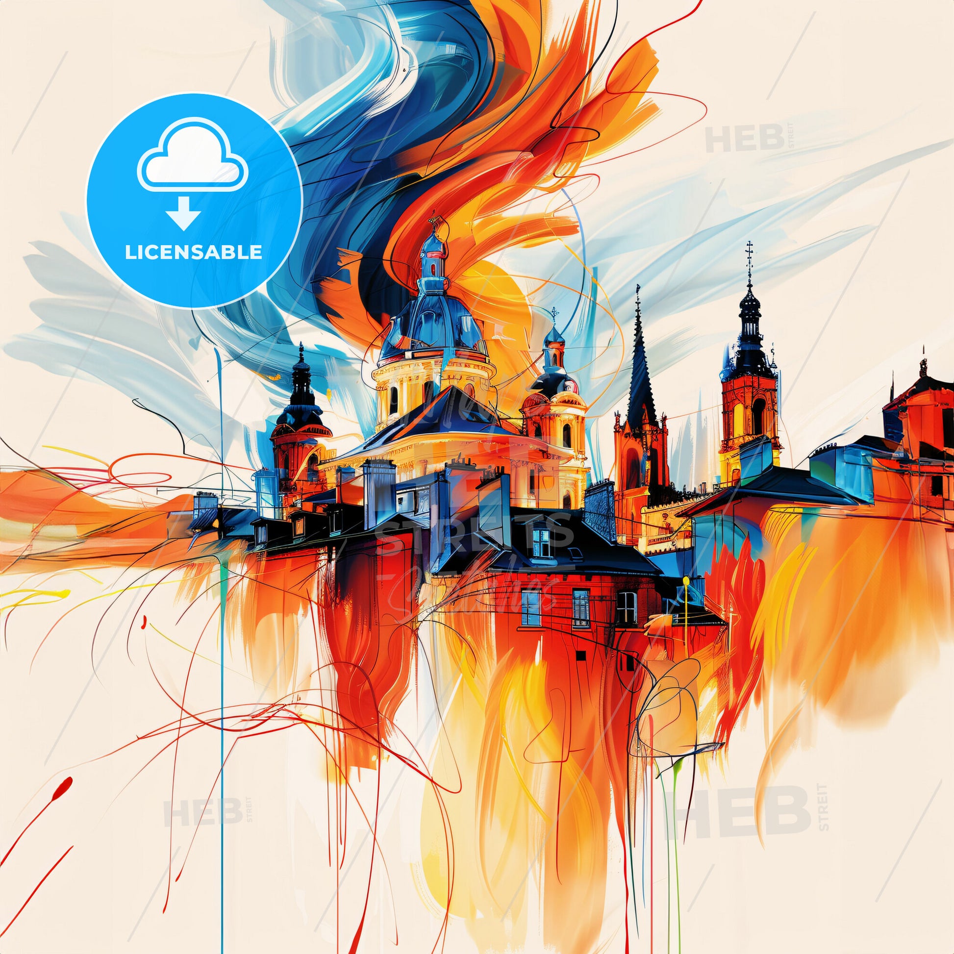 Vibrant Orléans, France - A Painting Of A Building With A Colorful Smoke Coming Out Of It