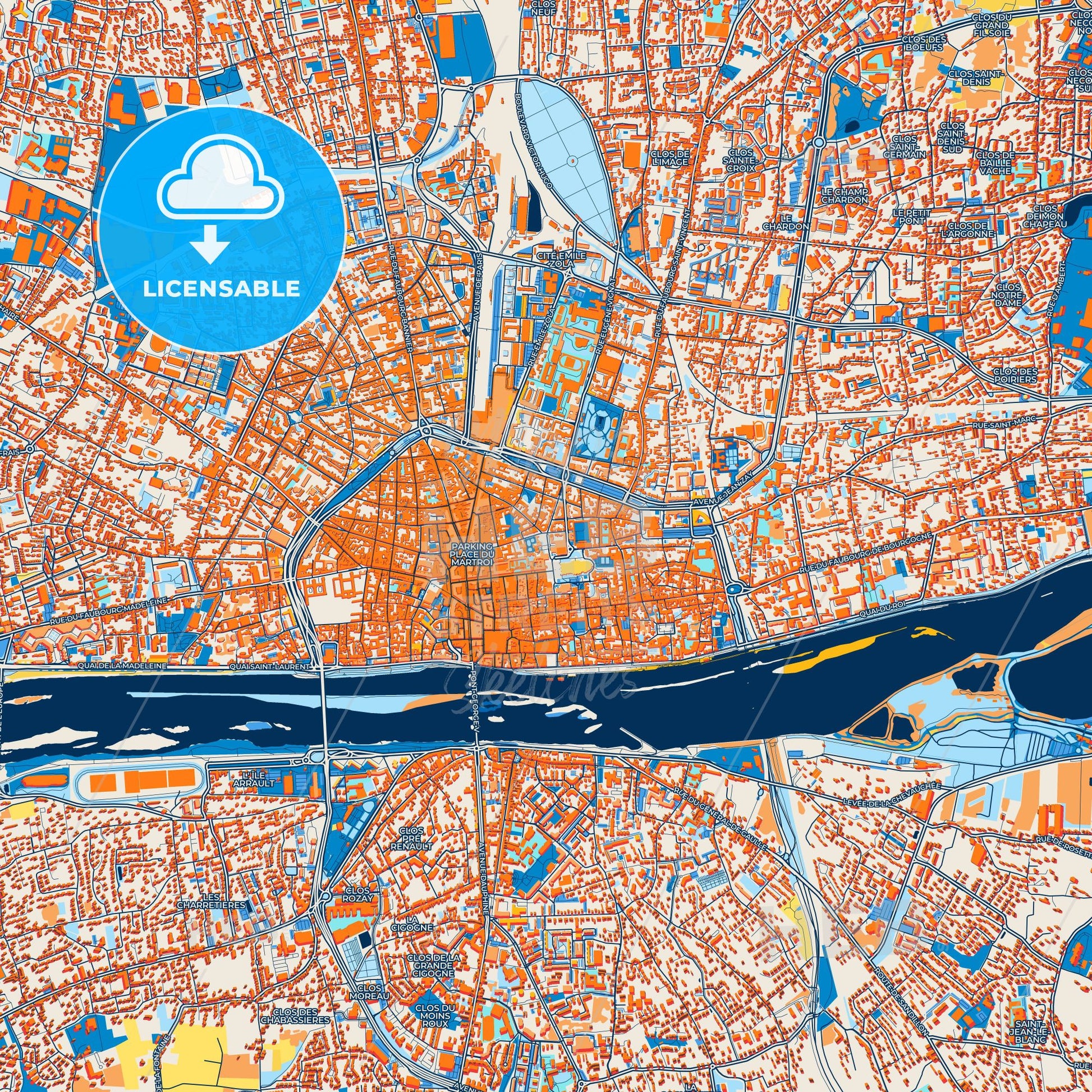 Colorful Orléans Street Map with Labels and Buildings