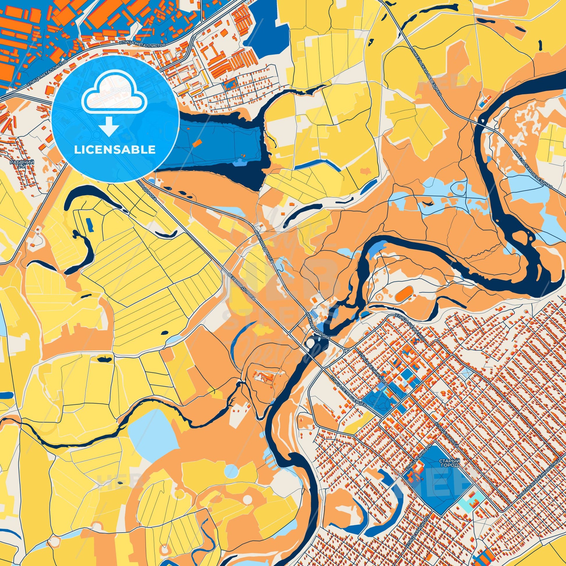 Colorful Orsk Street Map with Labels and Buildings