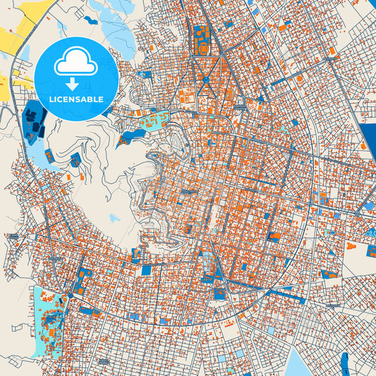 Colorful Oruro Street Map with Labels and Buildings