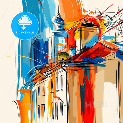 Vibrant Osaka, Japan - A Painting Of A Building