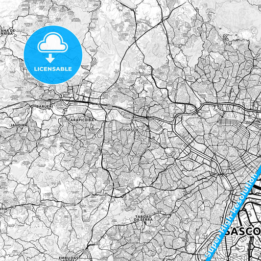 Osasco, Brazil light map with streetnames, citynames and districts