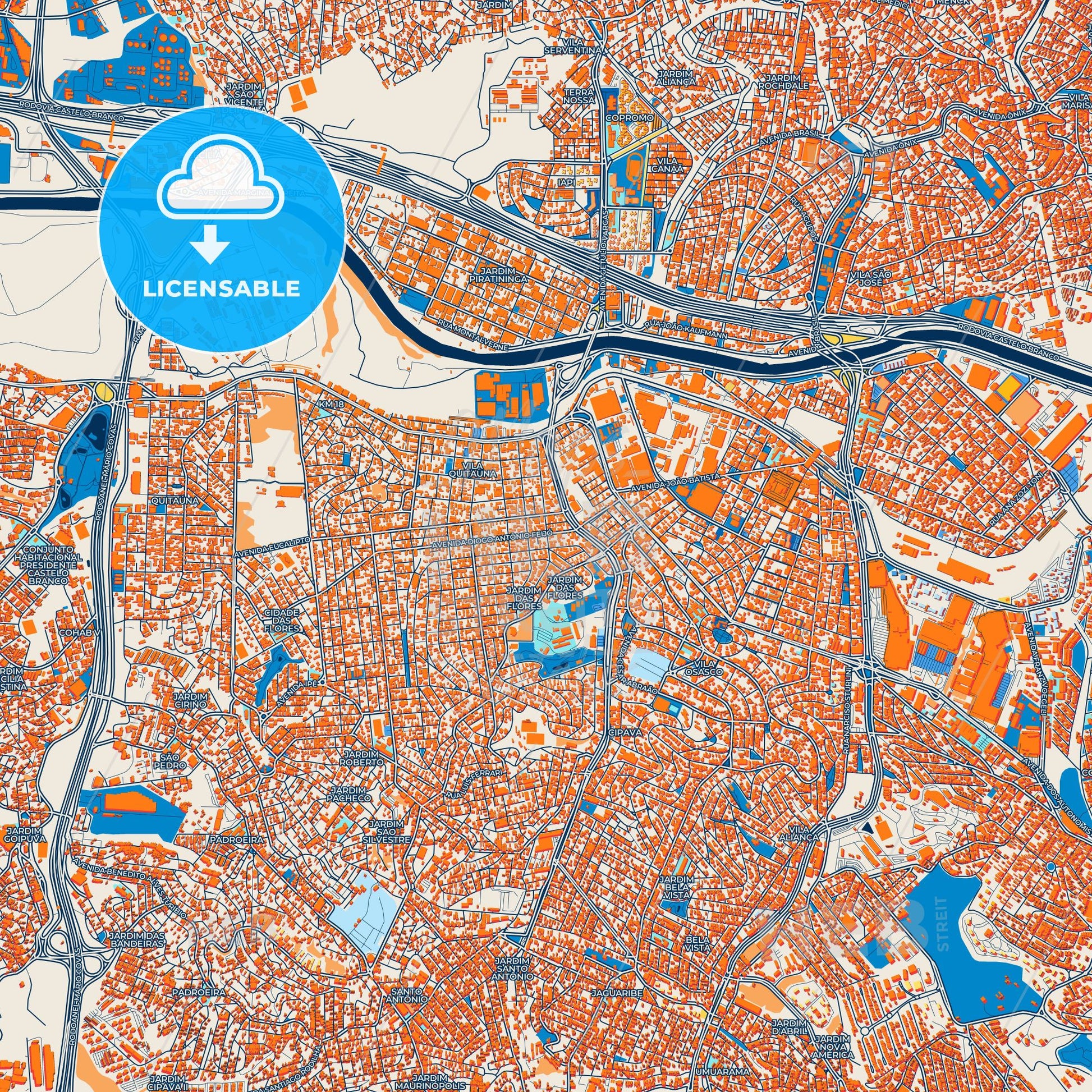 Colorful Osasco Street Map with Labels and Buildings