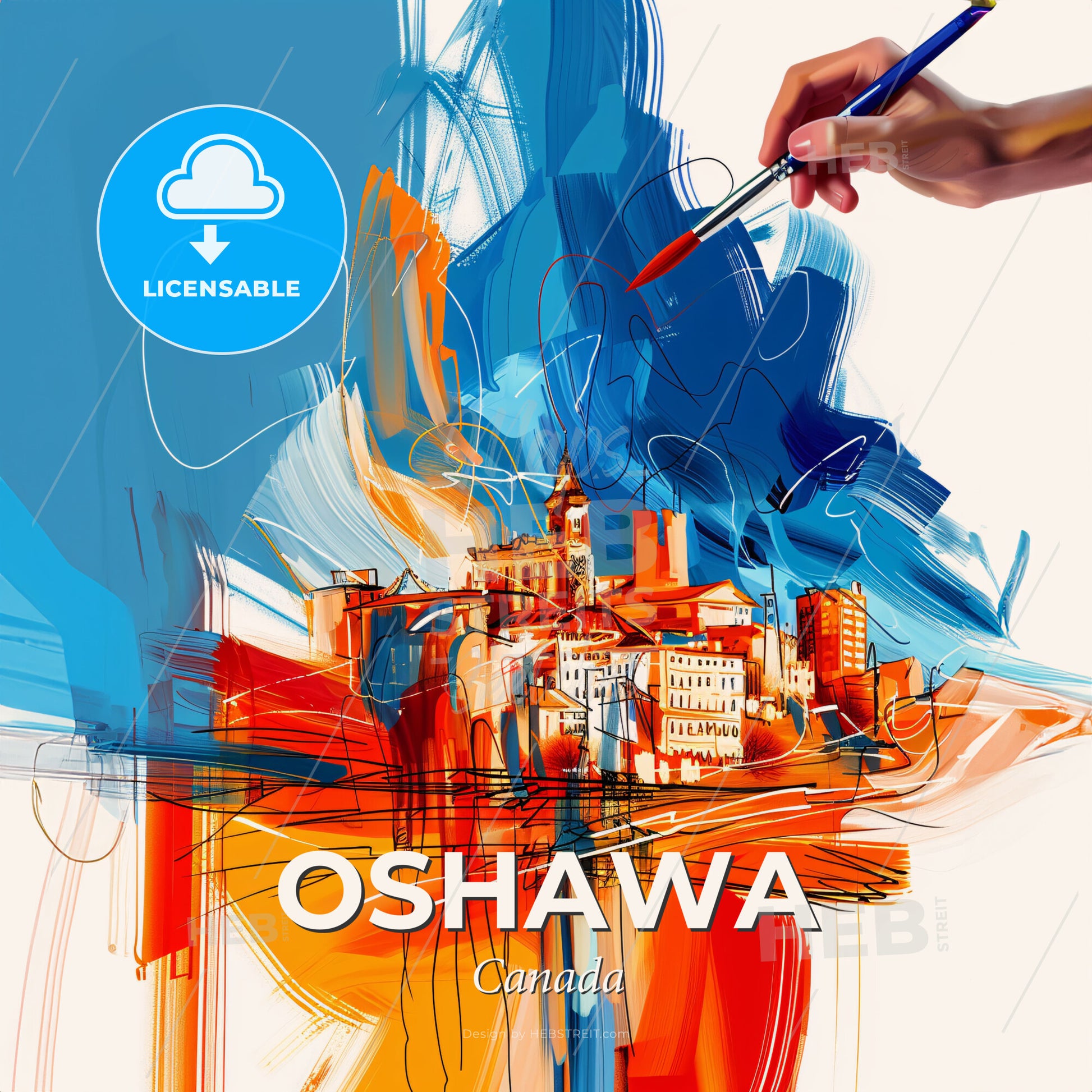 Vibrant Oshawa, Canada - A Hand Holding A Brush Painting A City - Square format print template