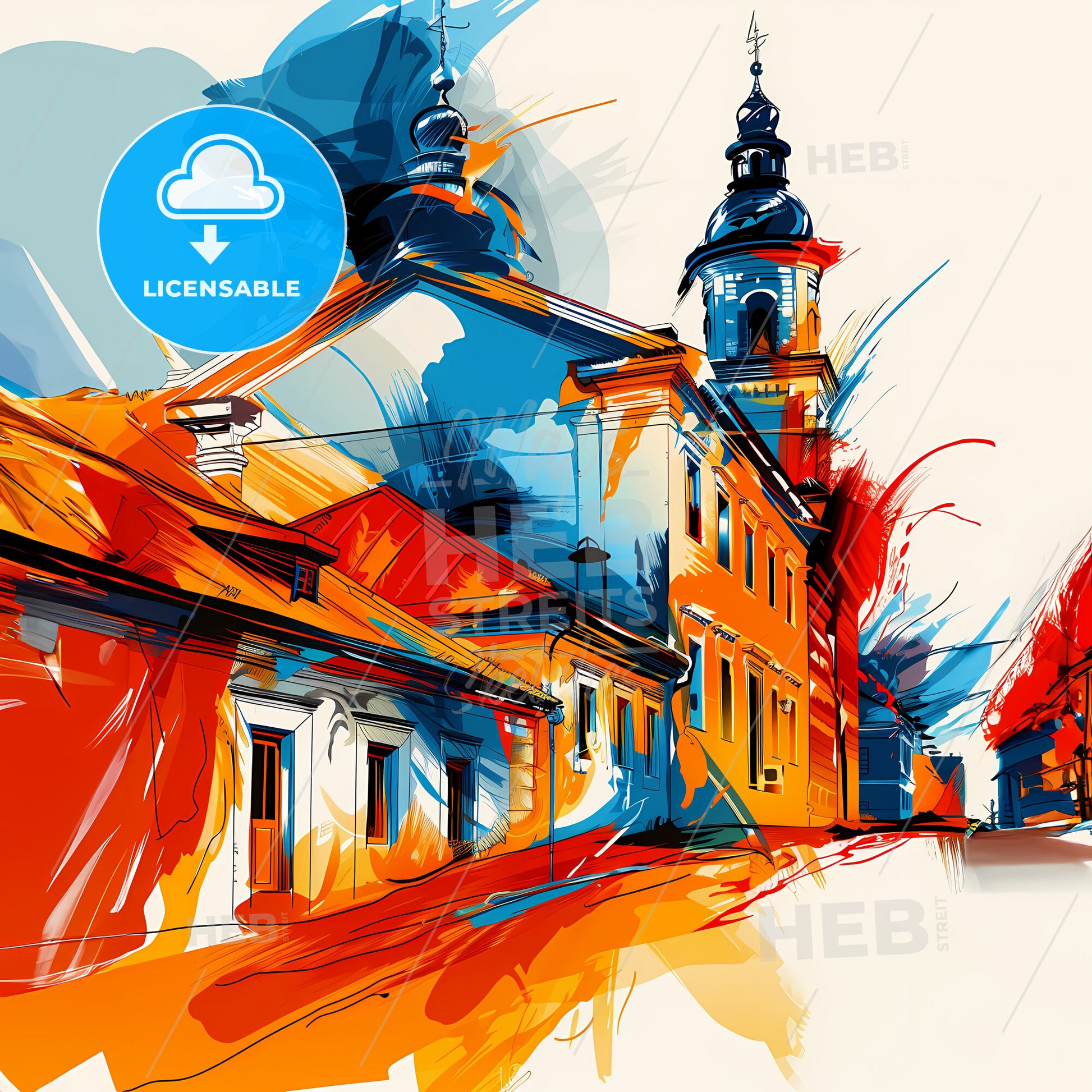 Vibrant Oshawa, Canada - A Colorful Painting Of A Street With Buildings