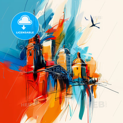 Vibrant Oshawa, Canada - A Painting Of A Building With A Bird Flying