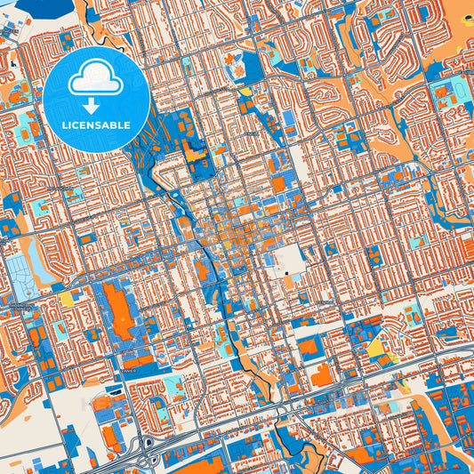 Colorful Oshawa Street Map with Labels and Buildings