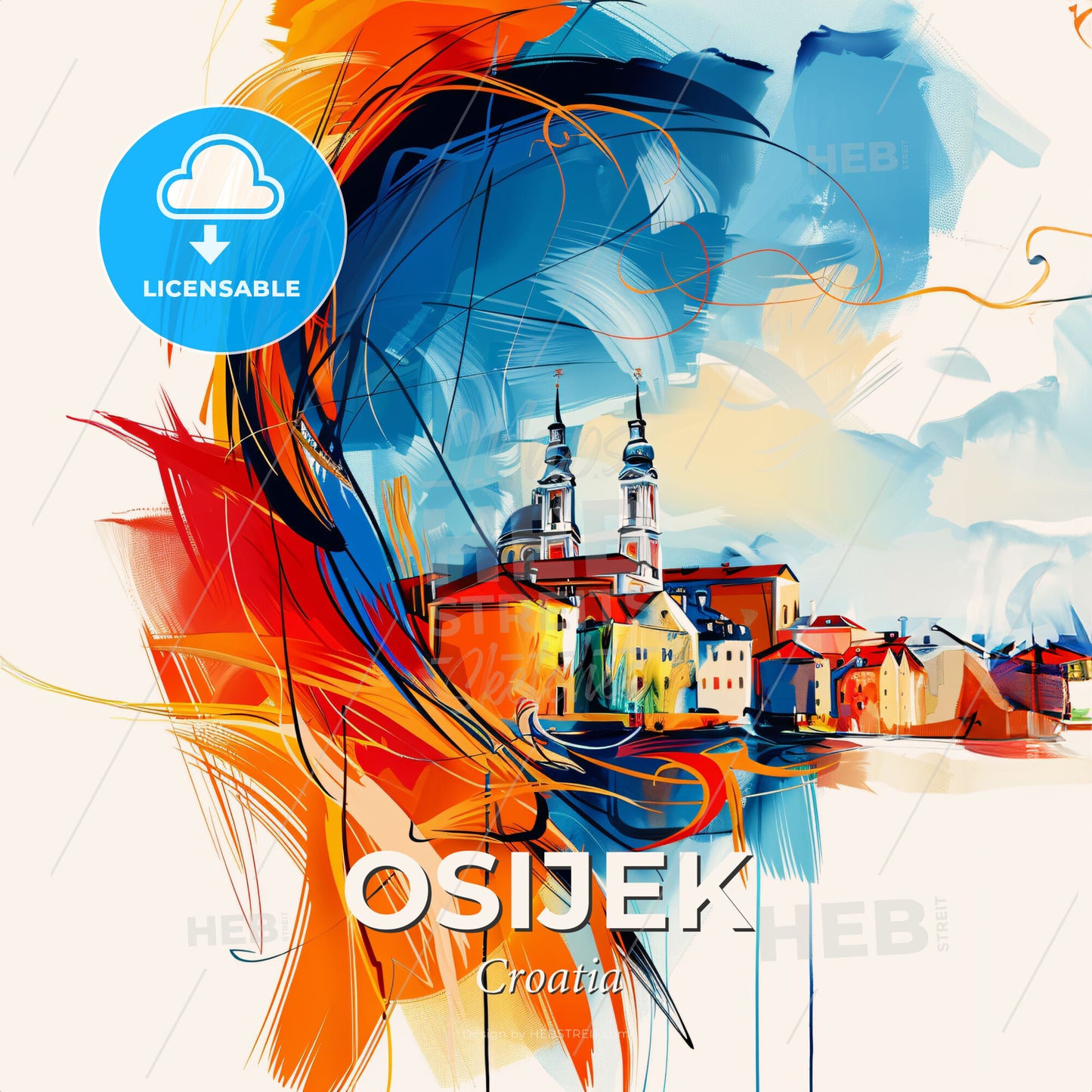 Vibrant Osijek, Croatia - A Colorful Painting Of A Town - Square format print template