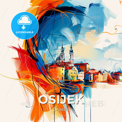 Vibrant Osijek, Croatia - A Colorful Painting Of A Town - Square format print template
