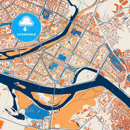 Colorful Oskemen Street Map with Labels and Buildings