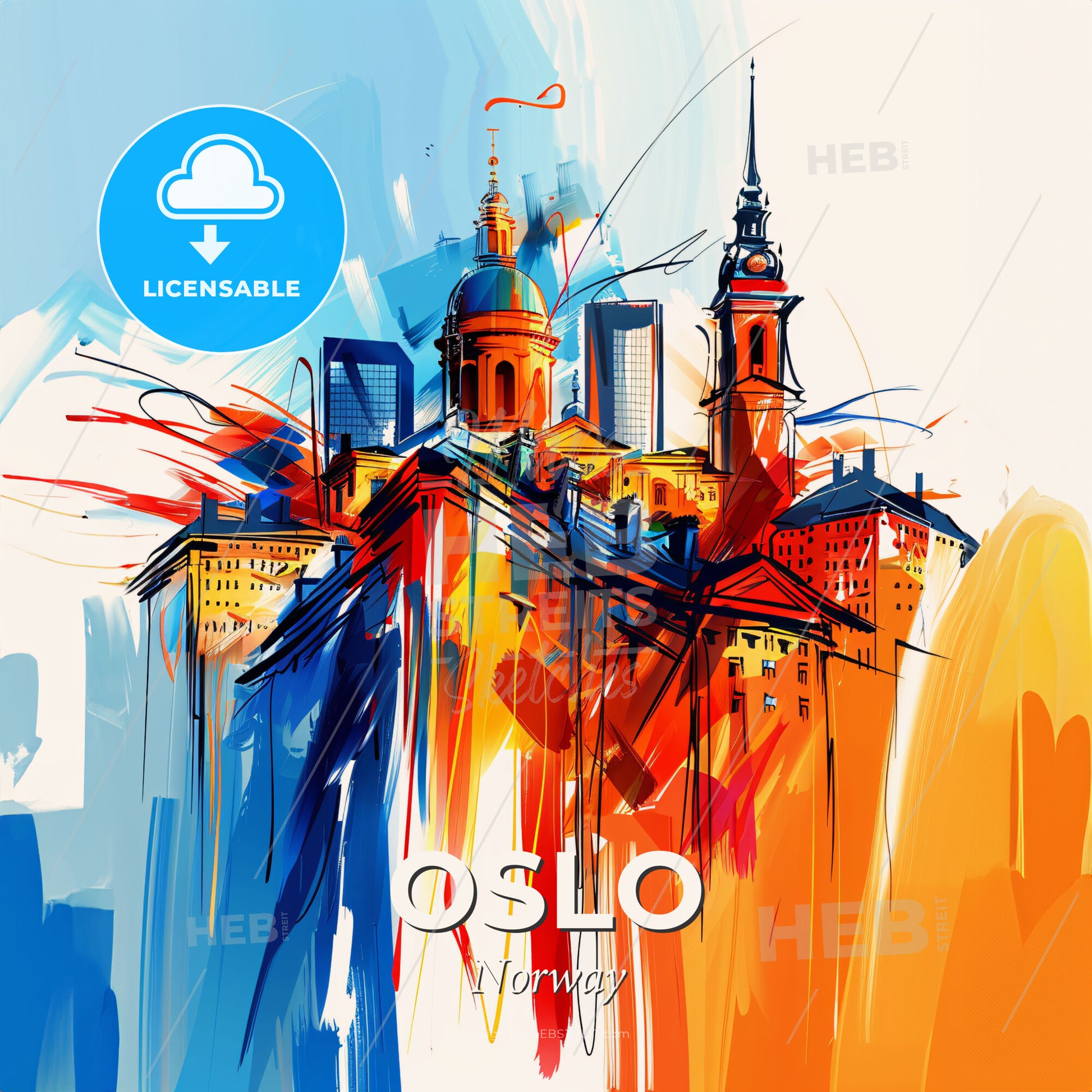 Vibrant Oslo, Norway - A Painting Of A City - Square format print template