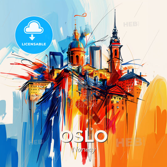 Vibrant Oslo, Norway - A Painting Of A City - Square format print template