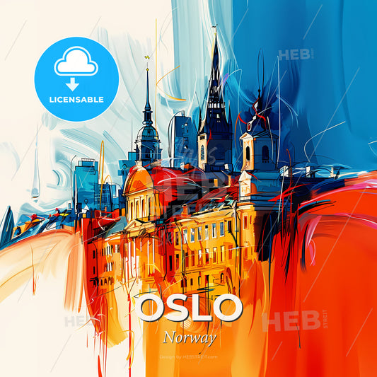 Vibrant Oslo, Norway - A Painting Of A City - Square format print template