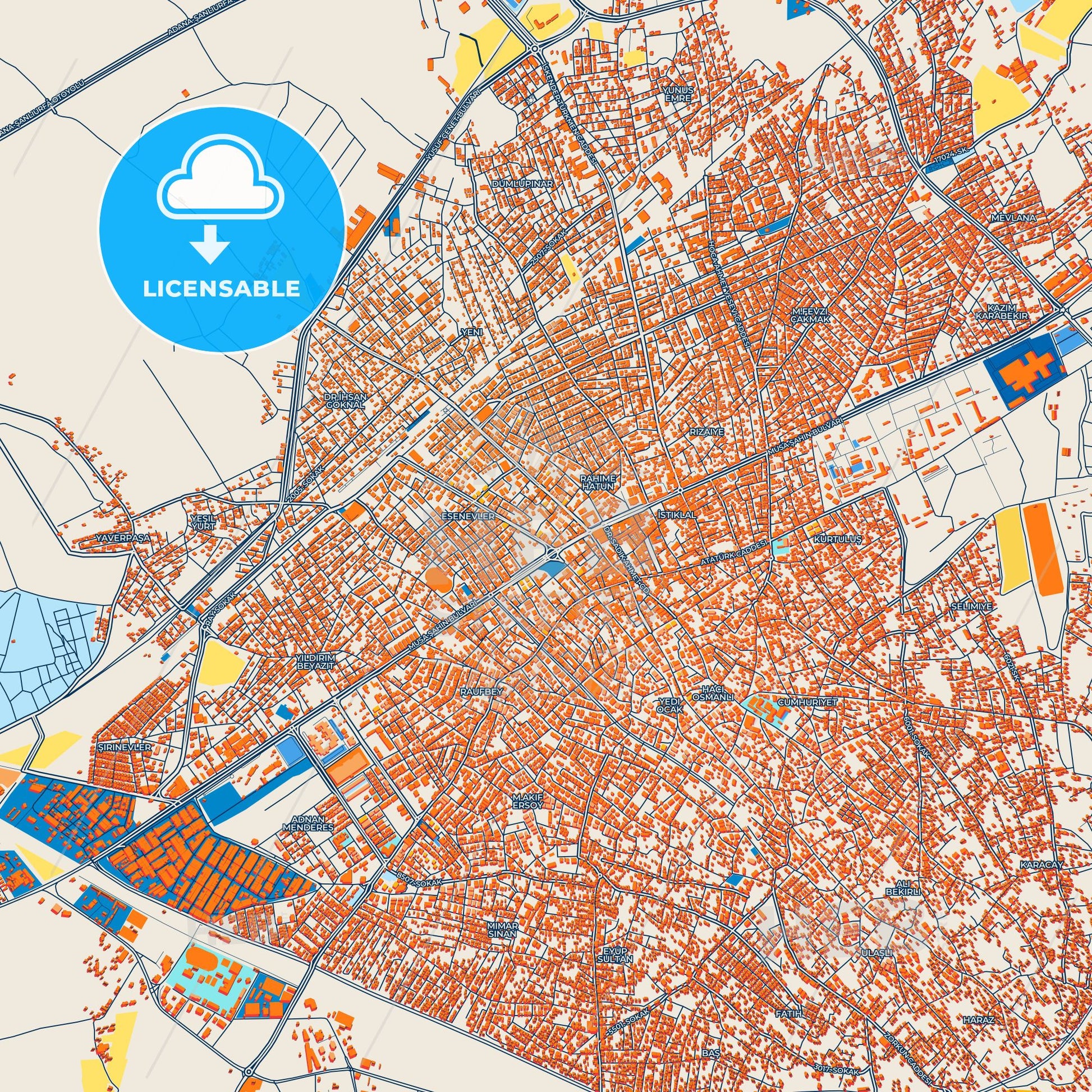 Colorful Osmaniye Street Map with Labels and Buildings