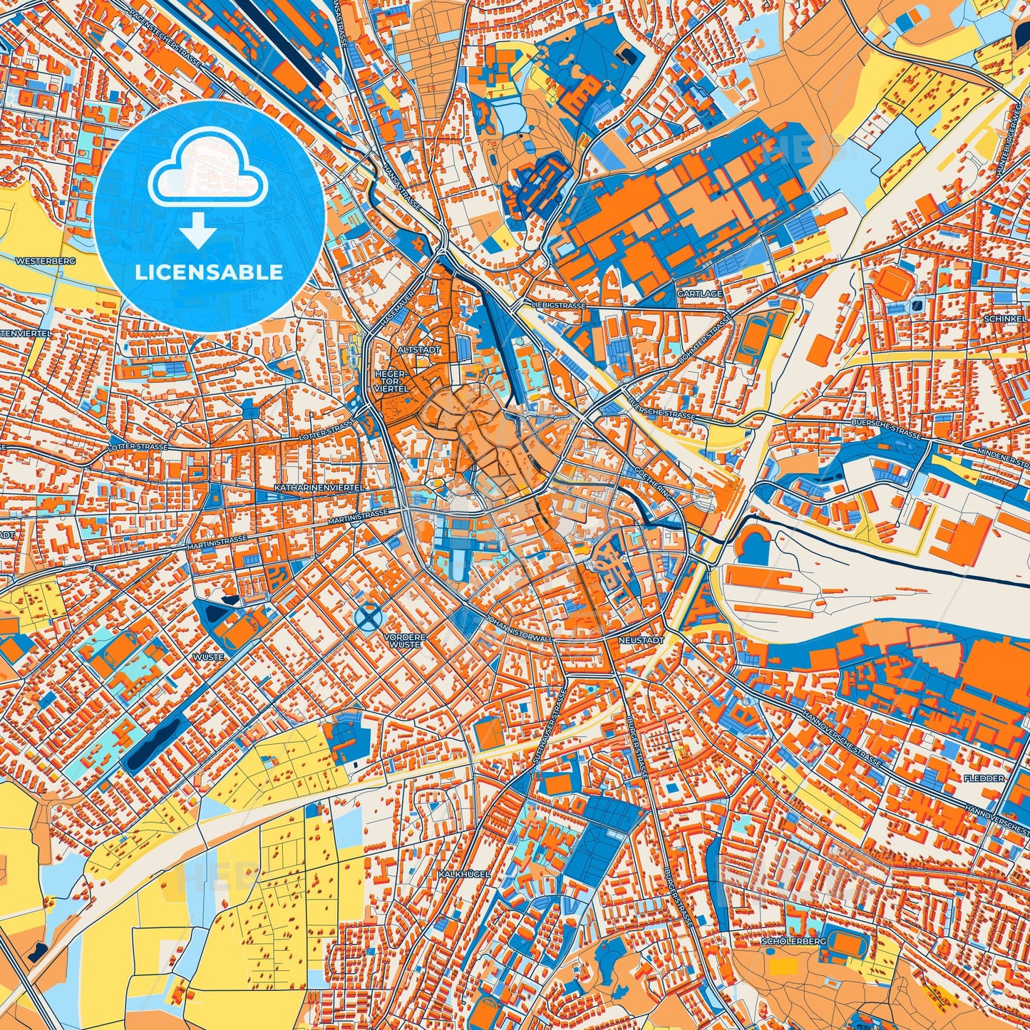 Colorful Osnabruck Street Map with Labels and Buildings